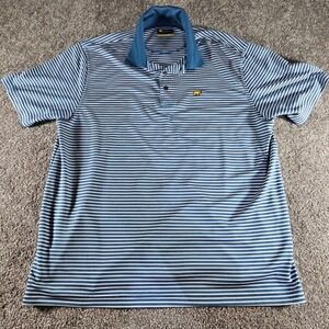Jack Nicklaus Polo Shirt Mens XL Blue White Striped Golden Bear Logo Golf Top
